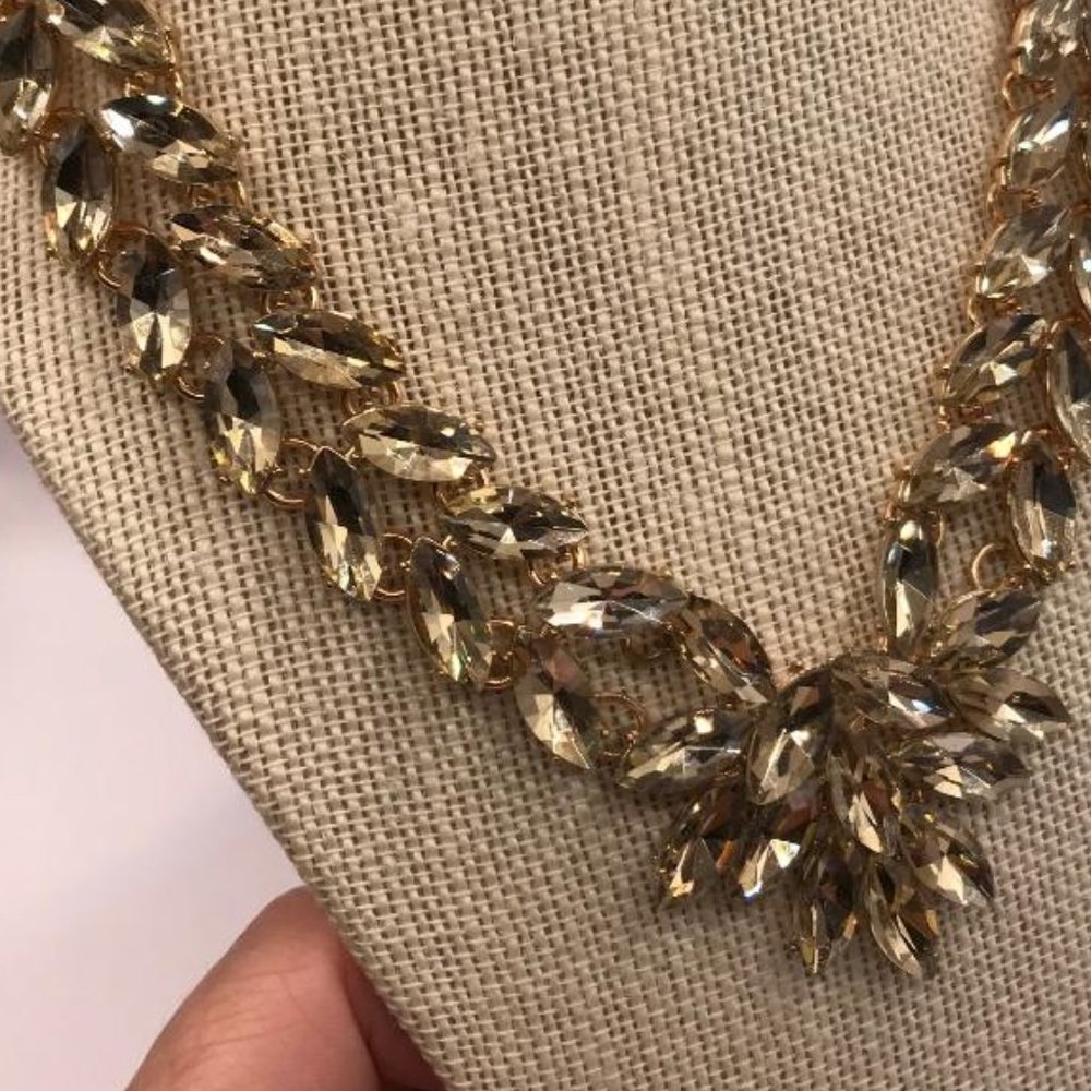 Gold-Tone & Faceted Gems Statement Necklace - Picture 5 of 10